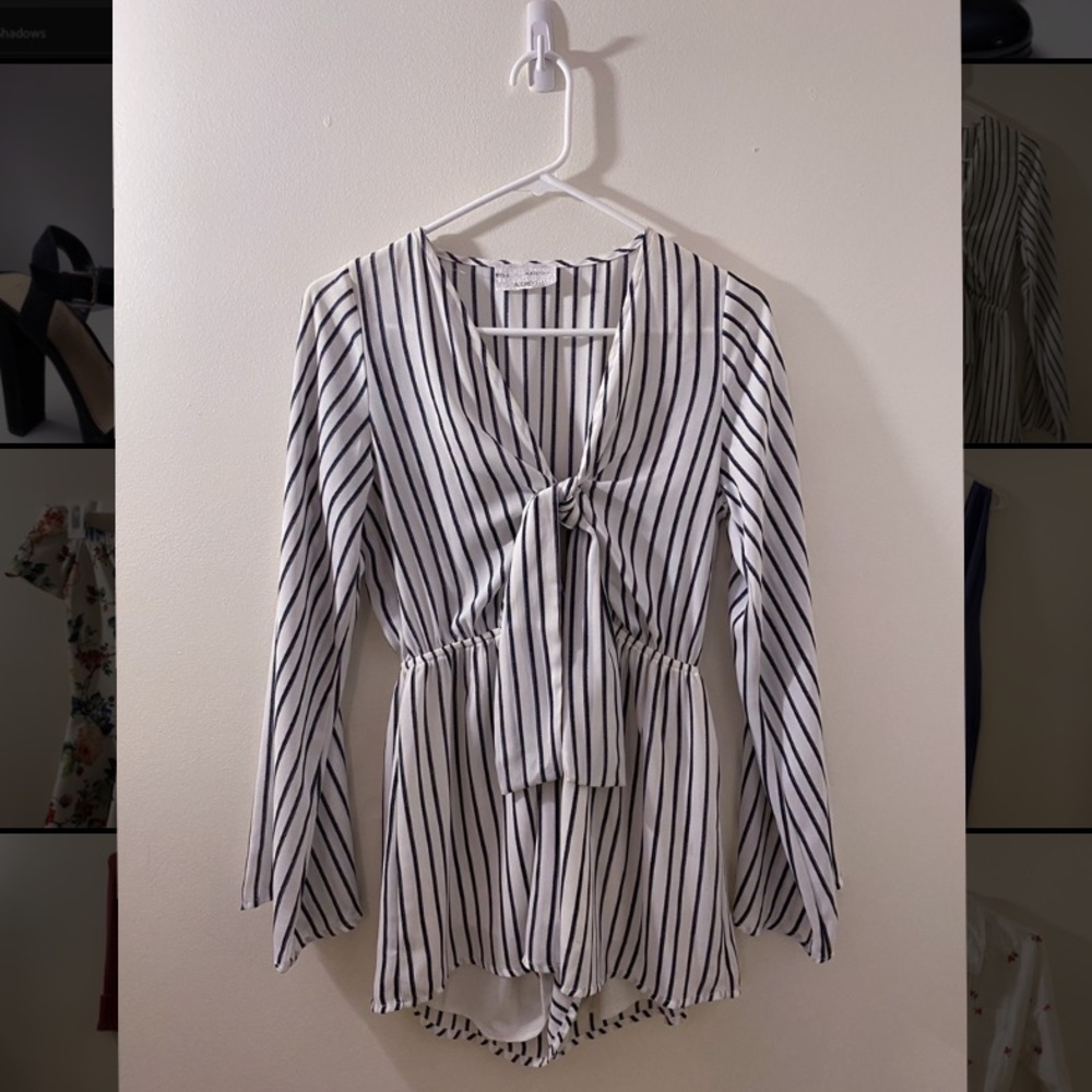 White & Dark Navy Stripped Romper